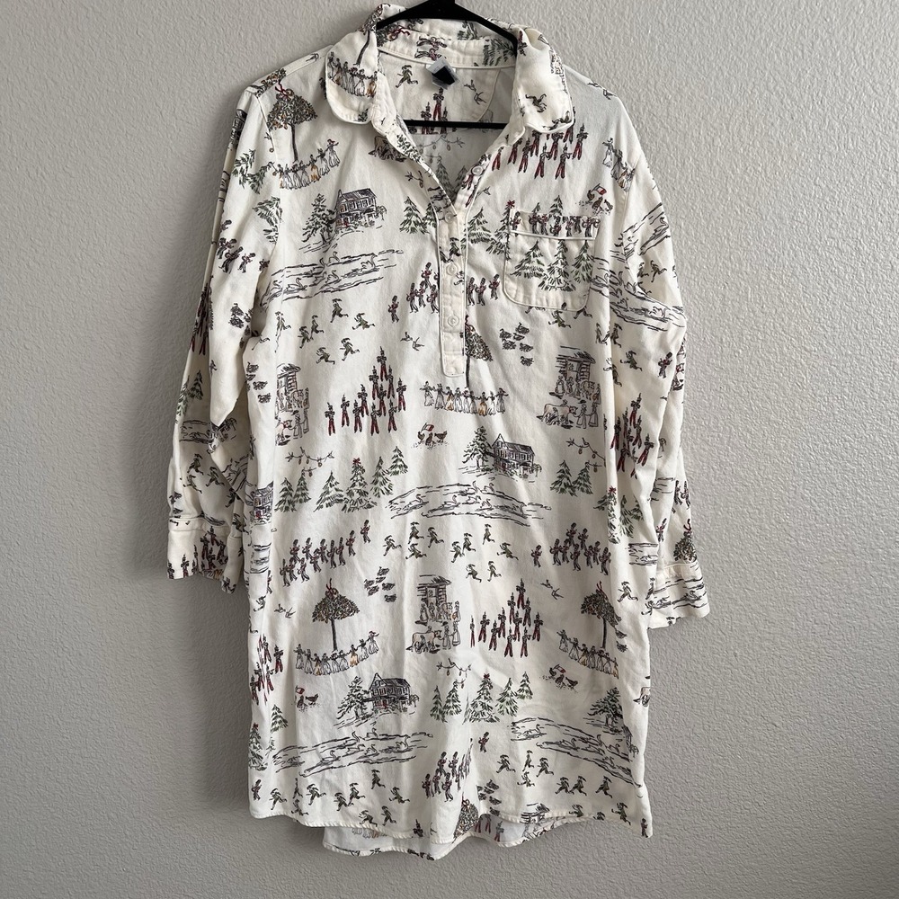 Lands' End 12 Days of Christmas Flannel Nightgown 1X 16W 18W Sleep Lounge Midi